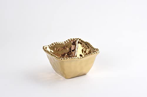 Pampa Bay Titanium-Plated Porcelain Square Snack Bowl, 4.8 Inch, Gold Tone, Oven, Freezer, Dishwasher Safe