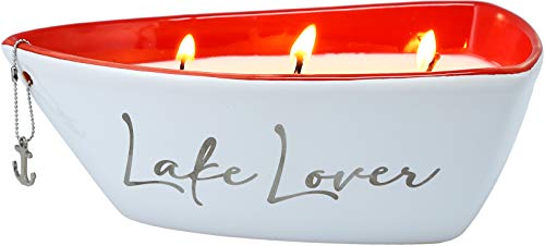 Pavilion Gift Company Lake Lover-Triple Wick 10 oz 100% Soy Wax Scent: Fresh Linen with Silver Detail Accents. Candle, White