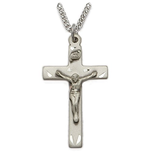 True Faith Jewelry Two-Tone Sterling Silver Jesus Crucifix Cross Pendant Necklace Gold-Plated Religious Jewelry, 1 1/2 Inch