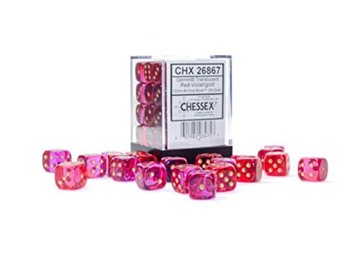 Chessex Dice Set ‚Äö√Ñ√¨ 12mm Gemini: Translucent Red-Violet/Gold Dice Block ‚Äö√Ñ√¨ Dungeons and Dragons D&D DND TTRPG Dice ‚Äö√Ñ√¨ Includes 36 Dice ‚Äö√Ñ√¨ D6