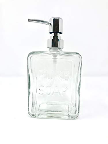 Grant Howard Embossed Square Clear Glass Soap Dispenser 16 OZ