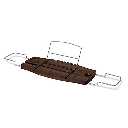 Umbra 020390-656 Aquala Bathtub Caddy Bamboo Extendable and Adjustable Tray Holder, Walnut Finish