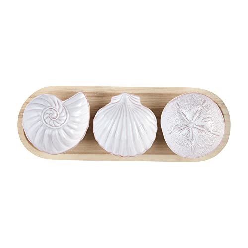 Mud Pie Ceramic Sea Dips On Tray, 5 1/4" x 16 1/2" Approx 4 1/2" x 4 1/2", White