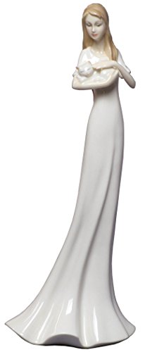US 8.75 Inch White Porcelain Figurine Woman Holding and Stroking a cat