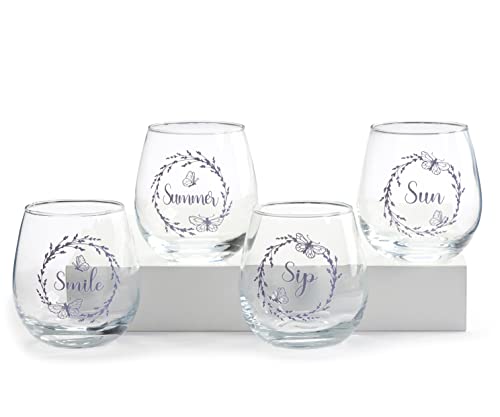 Giftcraft 718080 Stemless Wine Glasses, Set of 4, 4.1-inch Height