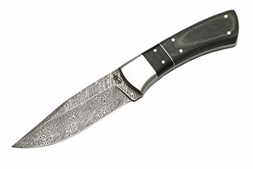 BnB Knives Buck n Bear Custom Handmade Damascus Utility Hunting Fixe Blade Knife (Green Micarta Handle)