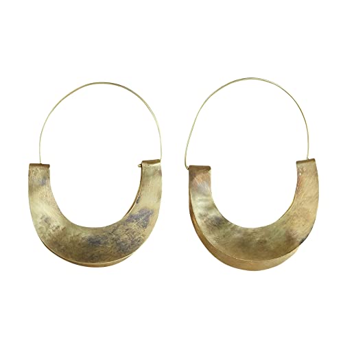 HomArt Crescent Yucca Earring, 2.25-inch Height, Brass