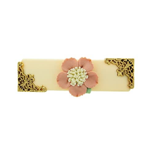 1928 Jewelry Women's Ivory With Pink & White Porcelain Flower Hair Barrette, (1 Pcs)