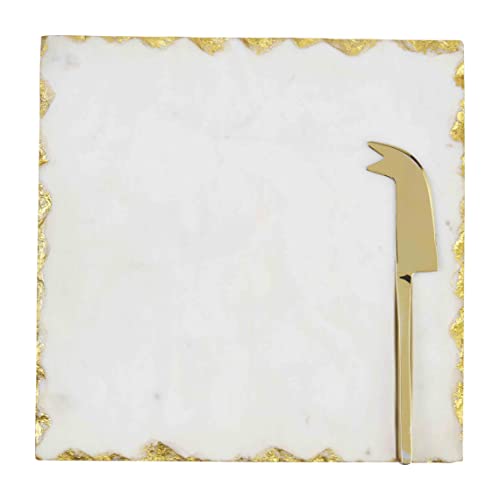 Mud Pie White and Gold Marble Cheese Set, 9" x 9"