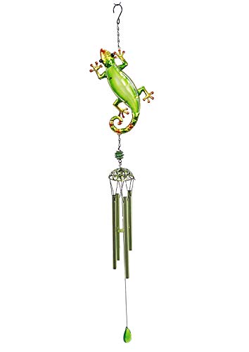 Comfy Hour Farmhouse Home Decor Collection 35" Metal Art Lizard Windchime Hanging Windbell Green