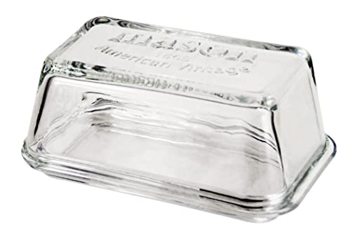 Grant Howard Mason Classics jumbo Glass Butter Dish with Lid, Crystal Clear Tray Container