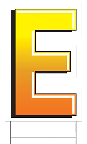 Beistle Plastic Letter E Yard Sign with Metal Stakes-Happy Birthday Party Outdoor Lawn Decoration, 18" x 11.75", Yellow/Orange/White/Black