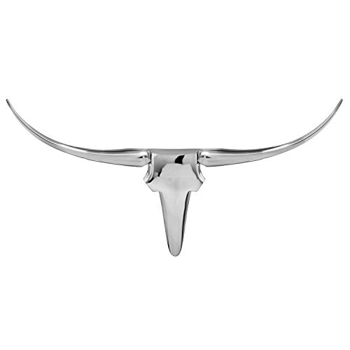 Modern Day Accents XL Tauro Xtra Long Horn Bust, Aluminum, Silver, Modern, Living Room, Home, Office, D√©cor, Glam, Wall Art, Bedroom, Animal, Accents, Wildlife, 47‚Äù x 4‚Äù x 26