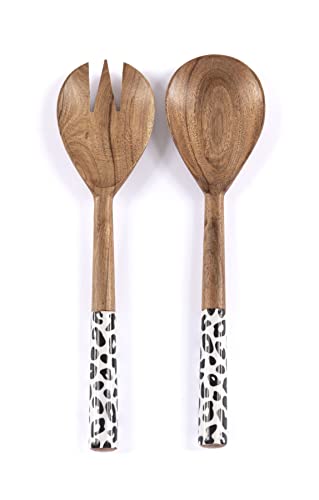 Leigh Wood Salad Servers with Black Enamel Handle - Shiraleah