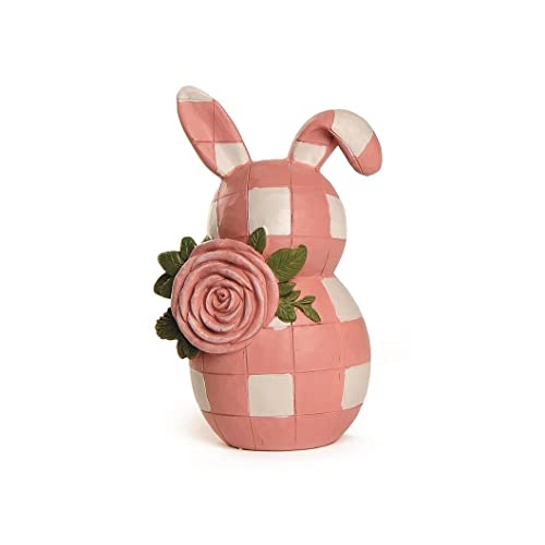 Blossom Bucket 221-13374 Pink Checkered Rabbit Figurine, 3.75-inch Height