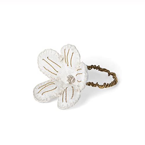 Park Hill Collection Upcycled Canvas Flower Napkin Ring, 3-inch Height, Cream, Canvas, Brass and Glass, for Home, Kitchen D√©cor Use, for Serving, Entertaining Use