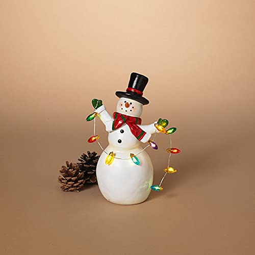 Gerson 2603910 Battery Operated Lighted Resin Snowman with Light String 8.2" H