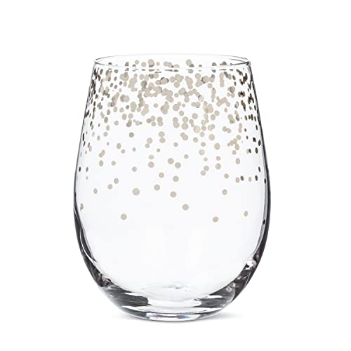Abbott Collection  27-Gala-SG-SIL Confetti Stemless Wine Glass, Clear/Silver