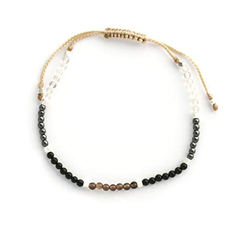 BALIPURA - Grounding Aura Bracelet for Women - 2mm "SMALL BEADS" Crystal, Gemstones, Quartz, 925 Solid Silver Beads, Healing Stones