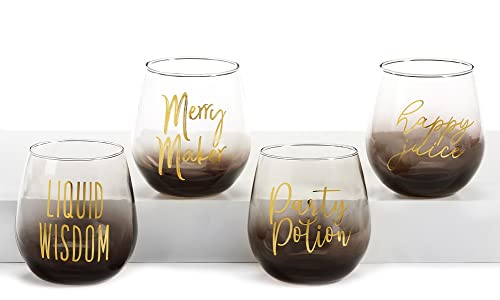 Giftcraft 682156 Christmas Stemless Wine Glass with Sentiment, Set of 4, 4.13, Glass