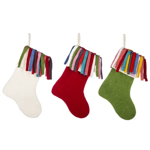 Ganz MX185109 Wool Red, Green and White Stockings, 17-inch Height, Set of 3