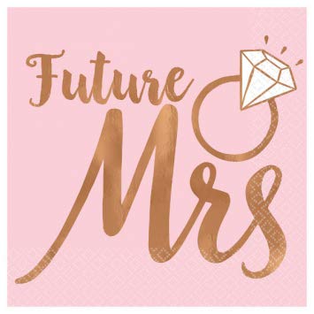 amscan Future Mrs. Blush Wedding Beverage Napkins, 5" x 5", 16 Ct., Rose Gold