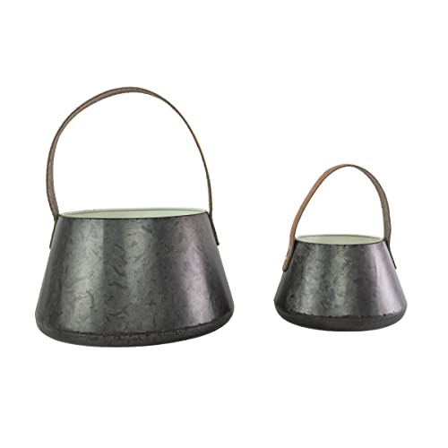 Foreside Home & Garden Set of 2 Handled Baskets Metal & Faux Leather