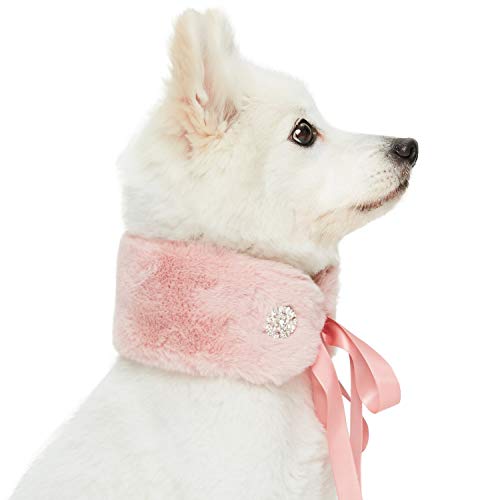 Blueberry Pet Soft & Comfy Blush Pink Faux Fur Dog Scarf with Princess-Like Diamonds, Medium