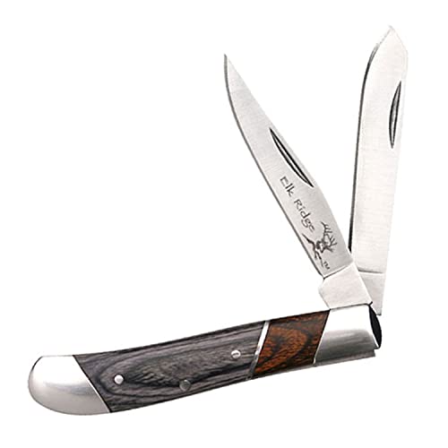 Master Cutlery Elk Ridge - Outdoors Manual Folding Knife - 2.75 in Satin Finish Trapper Blade, Black and Natural Wood Handle with Stainless Steel Bolsters, Gentleman&