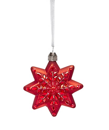 Giftcraft 682854 Christmas Red Starburst Ornament with Gems, 3.54 inch, Glass