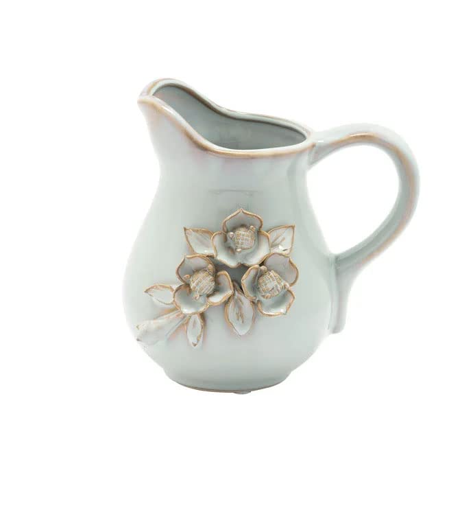 Napco 3D Flower Mint Green 6.25 x 3.25 Ceramic Pitcher Vase