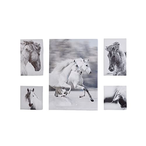 Giftcraft Horse Canvas Wall Prints, Black and White, Set of 5