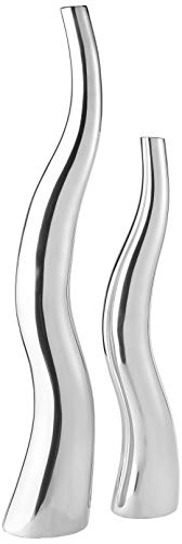 Modern Day Accents Curva Tall Set of 2, Silver, Aluminum, Contemporary, Modern, Wiggly, Popular, Glam, Floor Standing, Lg 6 32, Sm Vase: 5‚Äù x 3.5‚Äù x 24