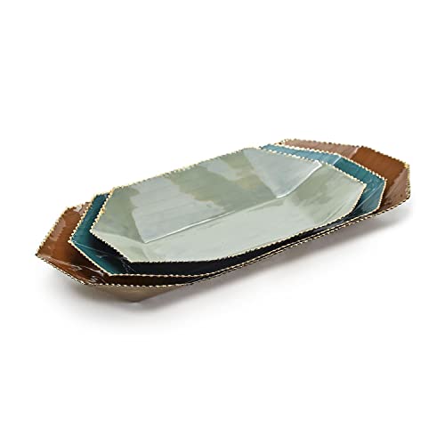 Two's Company Canyons Set of 3 Earth Tone Enamel Decorative Tray w/Beaded Edge - Enamel/Iron