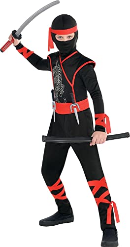 Amscan Shadow Ninja Halloween Costume for Kids, Large 12-14, Includes Jumpsuit, Hood, Headscarf and More