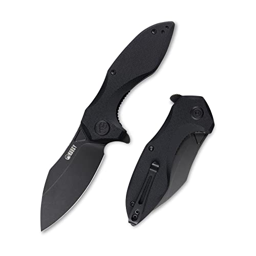KUBEY Noble KU236 EDC Pocket Knife, 3.2in Drop Point D2 Blade and G10 Handle with Revesible Deep Carry Clip for Hunting Camping Hiking (Full Black)