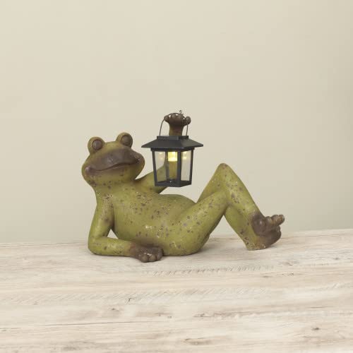 Gerson International Frog with Solar Lighted Lantern, 15.16 Inch Length, Resin