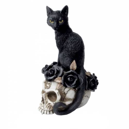 Pacific Trading Giftware Grimalkins Ghost Ornament, Gothic Home Decor, Polyresin Black Cat Sitting on Skull with Rose Crown, 4.33 Inches x 3.94 Inches x 7.28 Inches, 11.64 Ounces