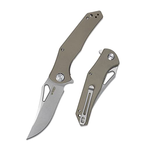 KUBEY KU149 EDC Folding Pocket Knife with 3.7" Clip Point Blade and G10 Handle, Thumb Hole and Reversible Clip, for Outdoor Survival and Hiking (Tan)