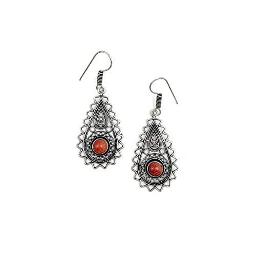 Anju Tanvi Earrings with Semiprecious Goldstone for Women, Silver-Plated