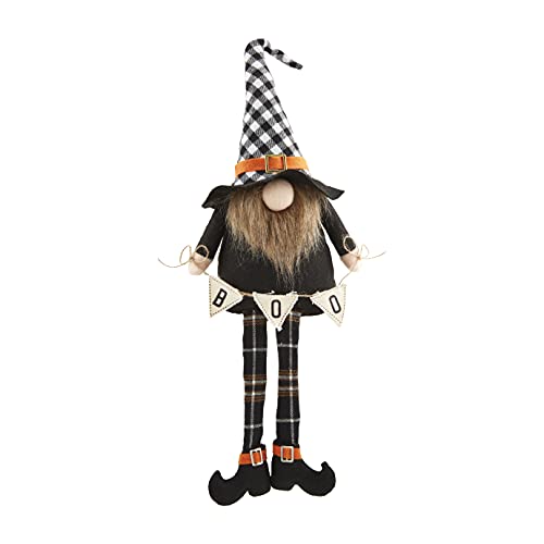 Mud Pie Halloween Dangle Leg Gnome, Buffalo Check, 10" x 4.5"