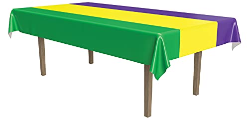 Beistle Mardi Gras Tablecover (golden-yellow, green, purple) Party Accessory  (1 count) (1/Pkg) 54" x 108"