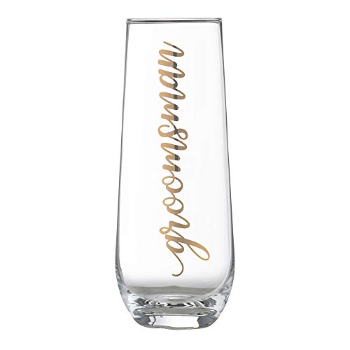 Blue Sky Clayworks Lillian Rose Gold Groomsman Stemless Champagne Glass, 8oz, Clear