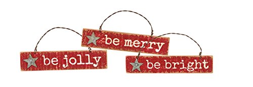 Primitives by Kathy Western Christmas 3pk Ornament Set (Be Bright),Red