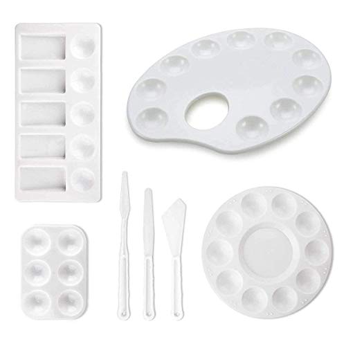 KINGART Assortment, Set of 7 Pc Plastic Palette & Painting Knife, White 7 Piece