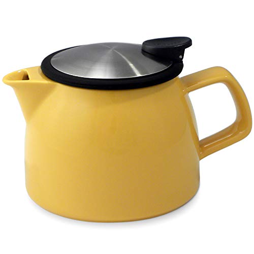 FORLIFE Bell Ceramic Teapot with Basket Infuser, 16-Ounce/470ml, Mandarin