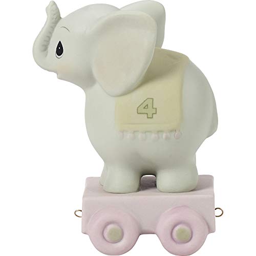 Precious Moments,  May Your Birthday Be Gigantic, Birthday Train Age 4, Bisque Porcelain Figurine, 142024
