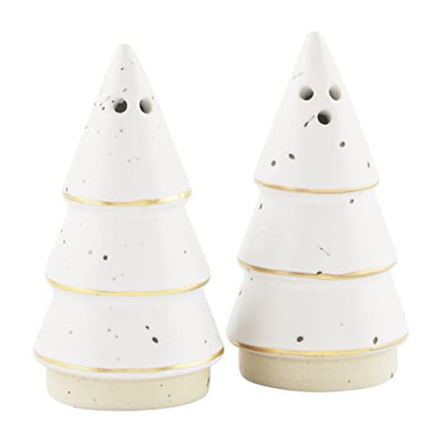 Mud Pie Stoneware Tree Salt and Pepper Set, Gold