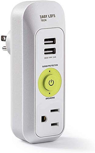 1 Outlet 2 USB White Wall Power Strip Surge Protector with 1200 Joules by Easylife Tech