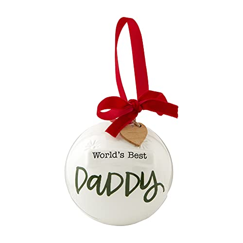 Mud Pie Ceramic Christmas Ball Ornament, Best Daddy, 4.5 x 4 inch, Dolomite